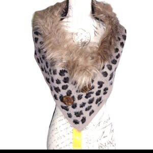Faux Fur & Leopard Print Collar Wrap Scarf NWT